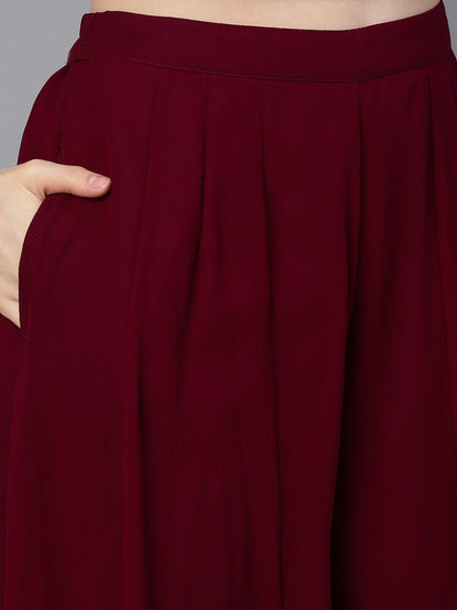 Women's  Maroon & Gold Self Design Kurta with Palazzos