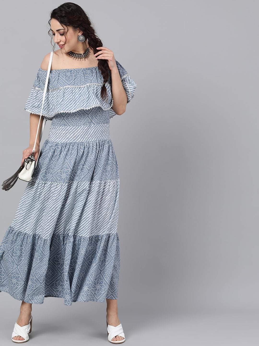 Women's  Blue Striped Maxi Dress