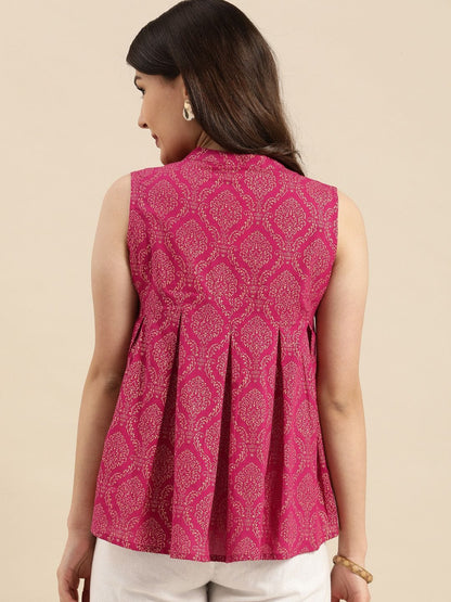 Women's Magenta Pink & Gold-Toned Printed Tunic