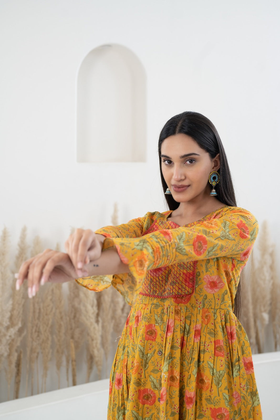 Womenâ€™s Mustard Printed Traditional Dress by Myshka-
