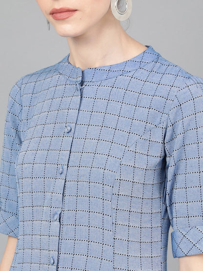 Women's  Blue Woven Design A-Line Kurta