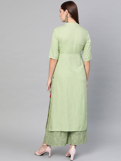 Women's  Green Yoke Design Kurta with Palazzos