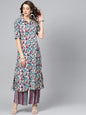 Women's  Off-White & Blue Printed Kurta with Palazzos