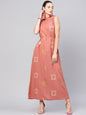 Women's  Dusty Pink & Beige Khari Print Maxi Dress