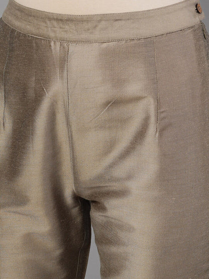 Women's  Taupe Solid Kurta with Trousers & Dupatta