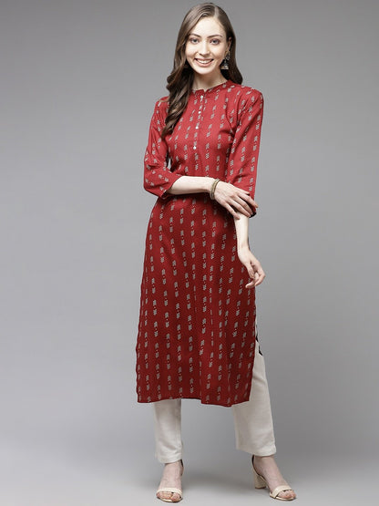 Women's Maroon Printed Kurta