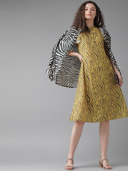 Women's  Yellow Printed A-Line Dress
