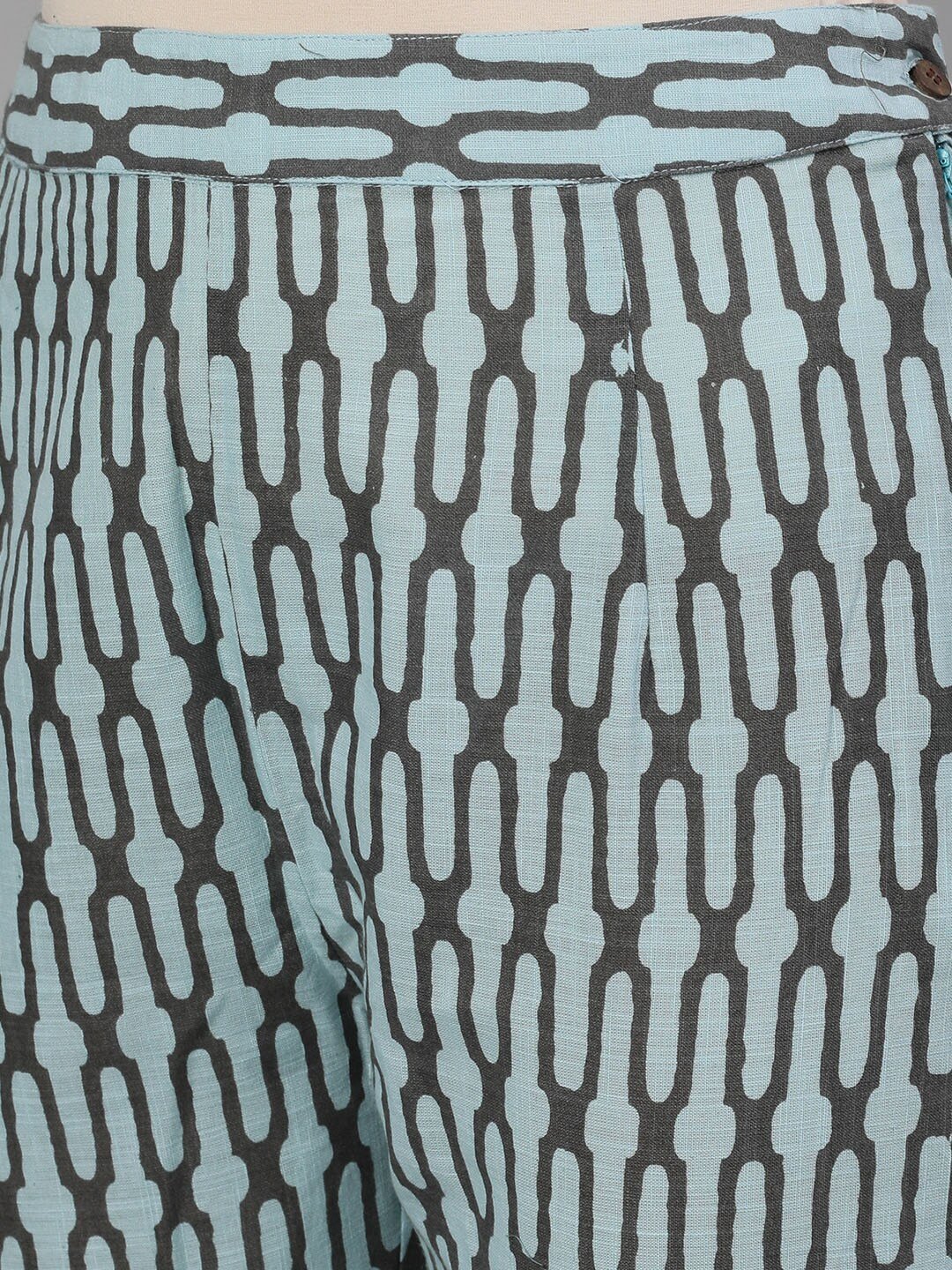 Women's  Grey & Blue Printed Kurta with Trousers