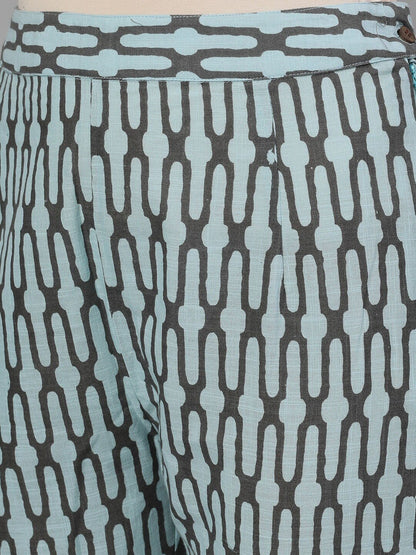 Women's  Grey & Blue Printed Kurta with Trousers