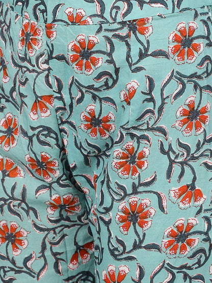 Women's  Teal Blue & Brown Printed Kurta with Sharara & Dupatta