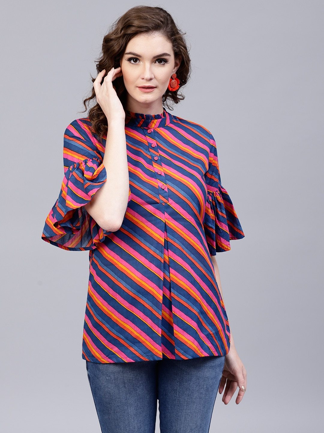 Women's Blue & Pink Leheriya Print Tunic