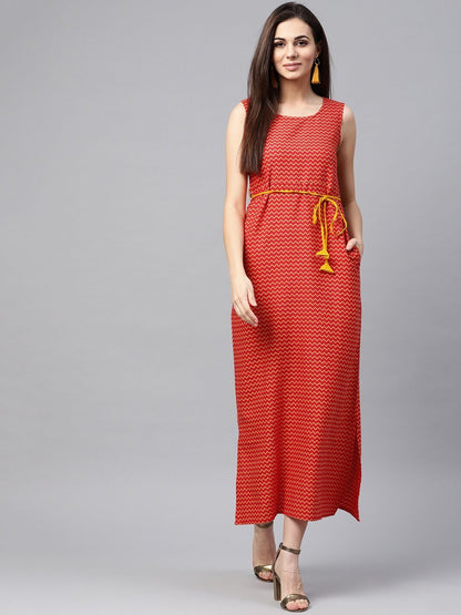 Women's  Red & Mustard Yellow Maxi Dress