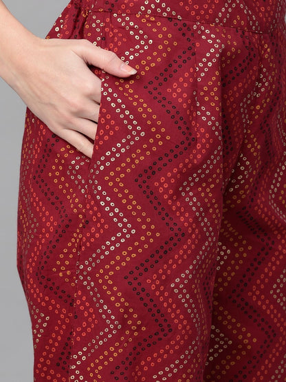 Women's  Maroon & Orange Printed Kurta with Trousers