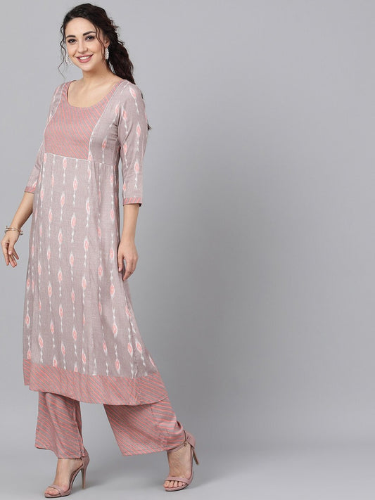 Women's  Beige & Peach-Coloured Printed Kurta with Palazzos