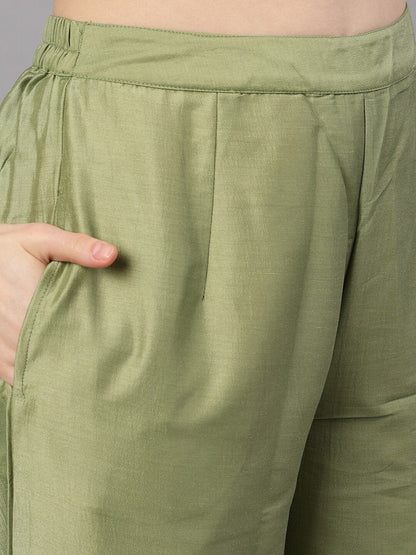 Women's  Green Solid Kurta with Palazzos