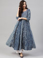 Women's  Blue & White Printed Anarkali Kurta