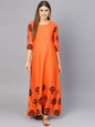 Women's  Orange & Brown Printed A-Line Kurta