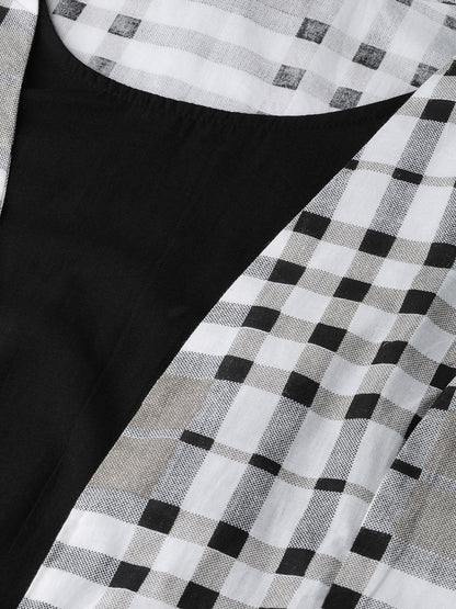 Women's  White & Black Checked Layered A-Line Dress
