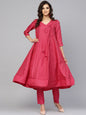 Women's  Pink Striped Angrakha A-Line Kurta