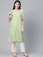 Women's  Green & Mustard Yellow Floral Printed Flutter Sleeves Long Tunic
