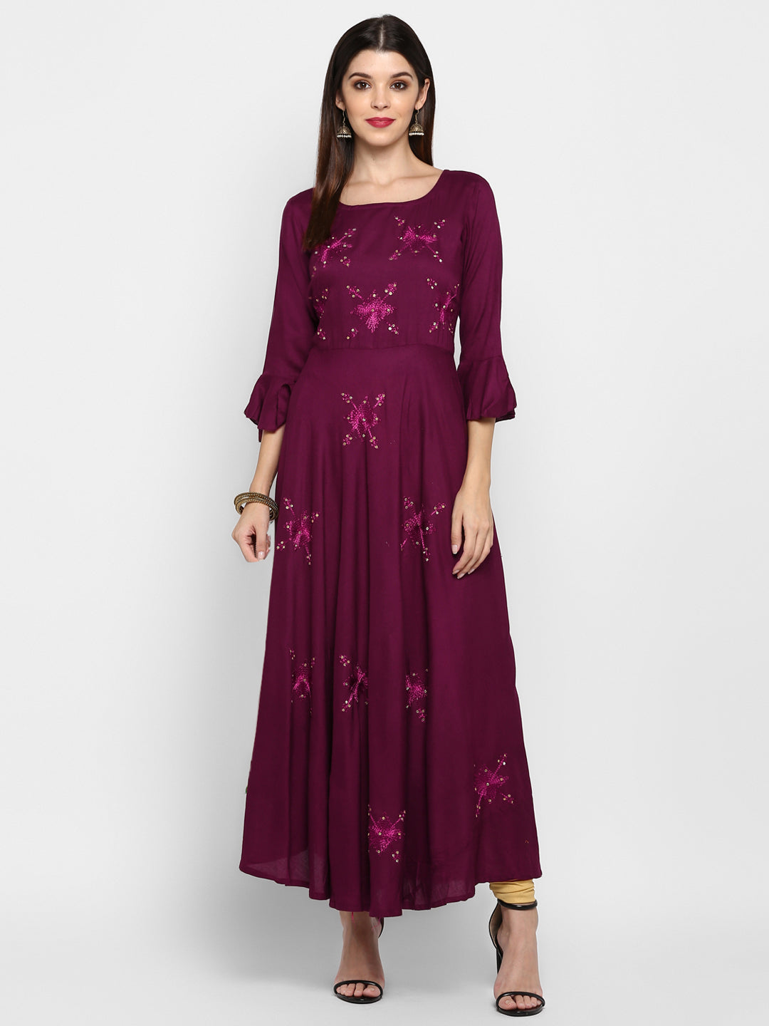 Women's Purple Rayon Kurta By Vbu