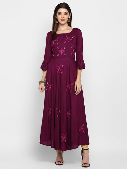 Women's Purple Rayon Kurta By Vbu