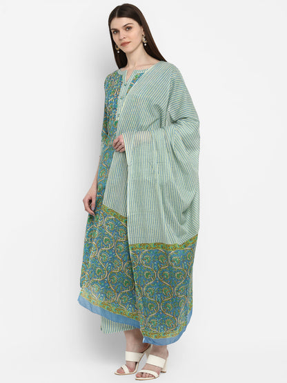 Women's Sky Blue Cotton Kurta With Palazzo & Dupatta By Vbuyz (3