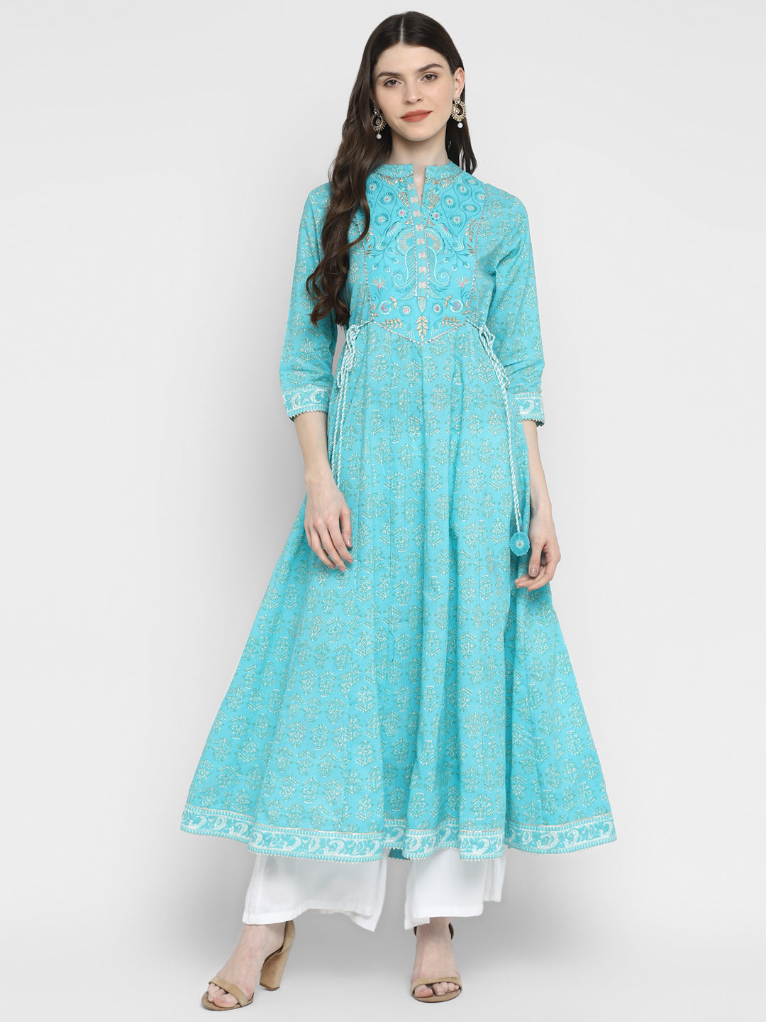 Women's Sky Blue Anarkali Cotton Kurta By Vbu