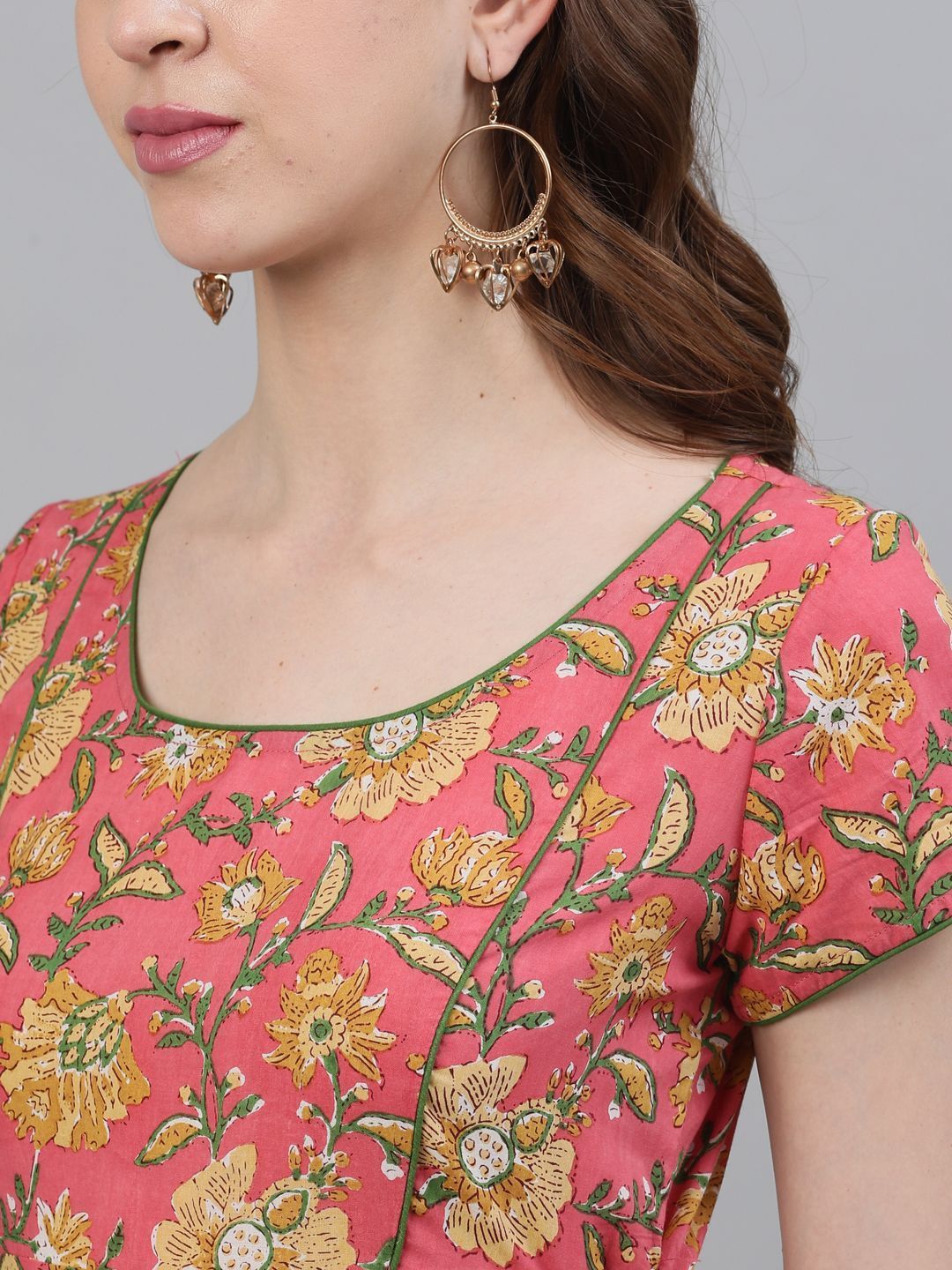 Women's Pink Floral Printed A-Line Kurta