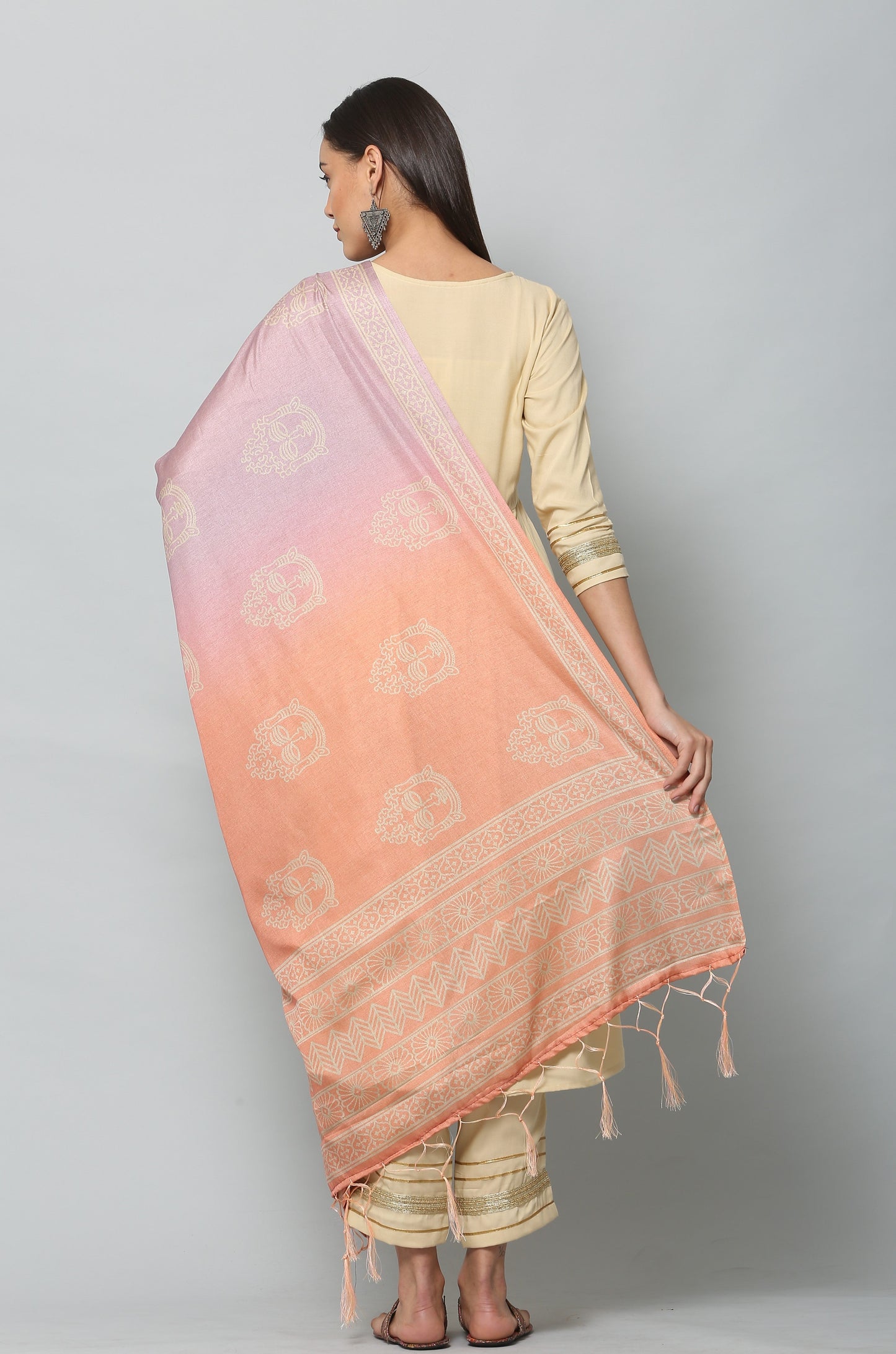 Women's Peach Color Art Silk Digital Printed Dupatta