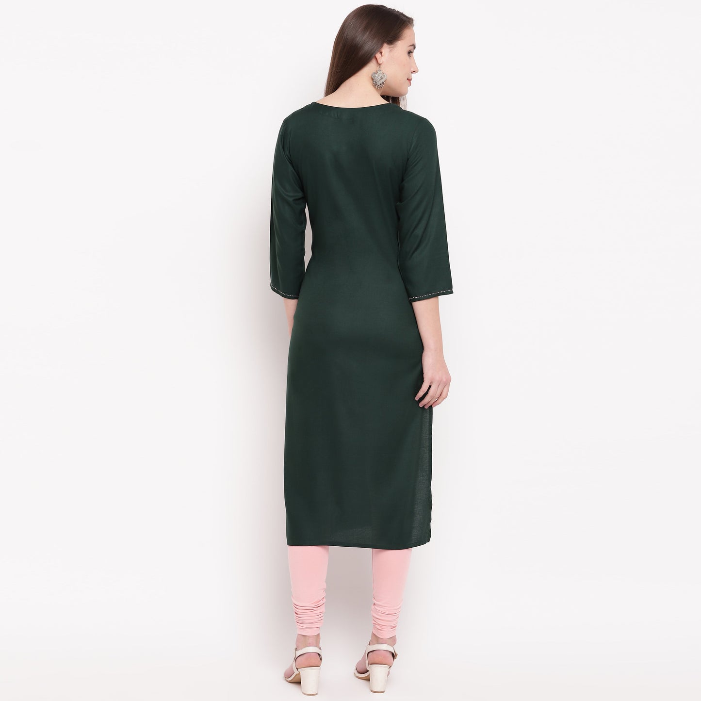 Women's Dark Green Rayon Kurta By Vbu