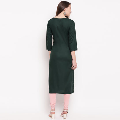 Women's Dark Green Rayon Kurta By Vbu