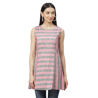 Women's Multicolor Cotton Check Sleeveless Round Neck Casual Top
