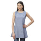 Women's Blue Cotton Check Sleeveless Round Neck Casual Top