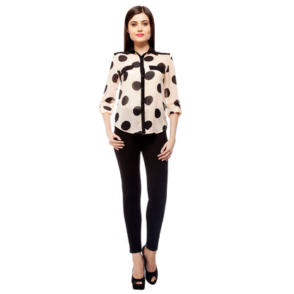 Women's Peach & Black Polyester Polka Shirt