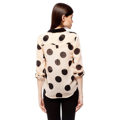 Women's Peach & Black Polyester Polka Shirt