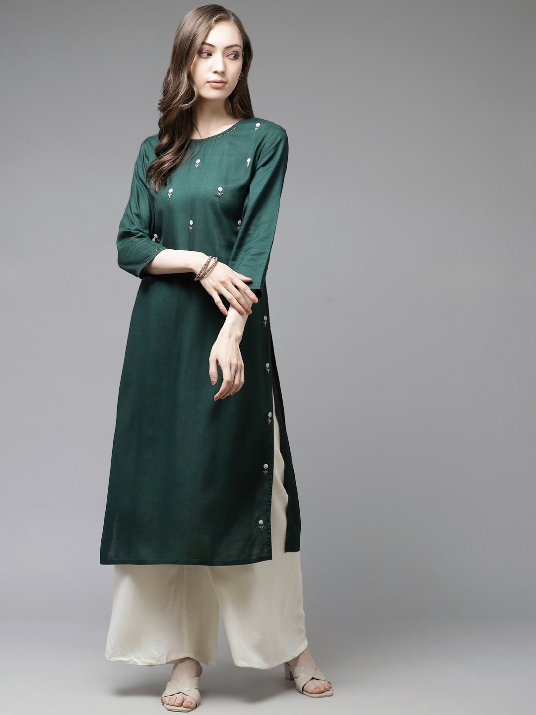 Women's Dark Green Embroidery Kurta