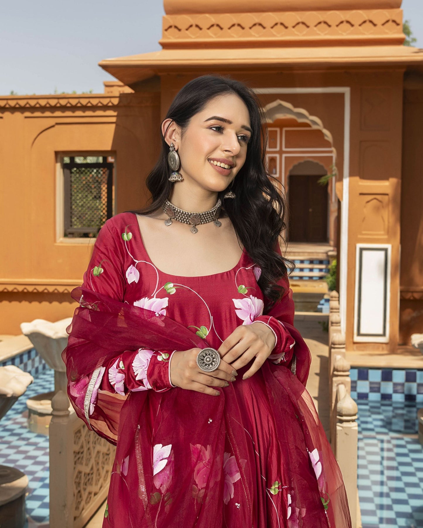Women's Nurvi Handpainted Cotton Silk Suit Set