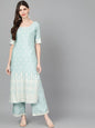 Women's  Blue & White Foil Printed Kurta with Palazzos