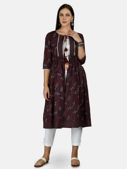 Women's Black Cotton Printed 3/4 Sleeve Round Neck Casual Shrug
