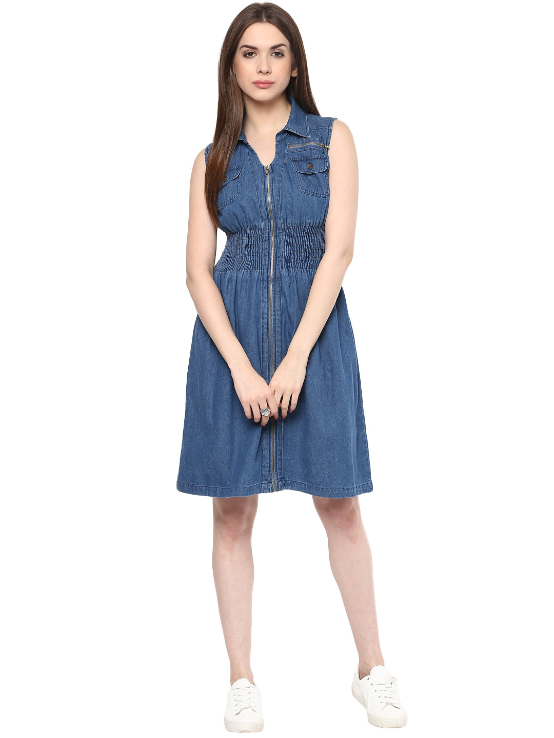 Women's  Denim Fit and Flare Zip Dress