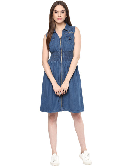 Women's  Denim Fit and Flare Zip Dress