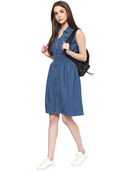 Women's  Denim Fit and Flare Zip Dress