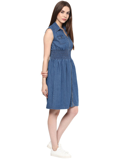 Women's  Denim Fit and Flare Zip Dress