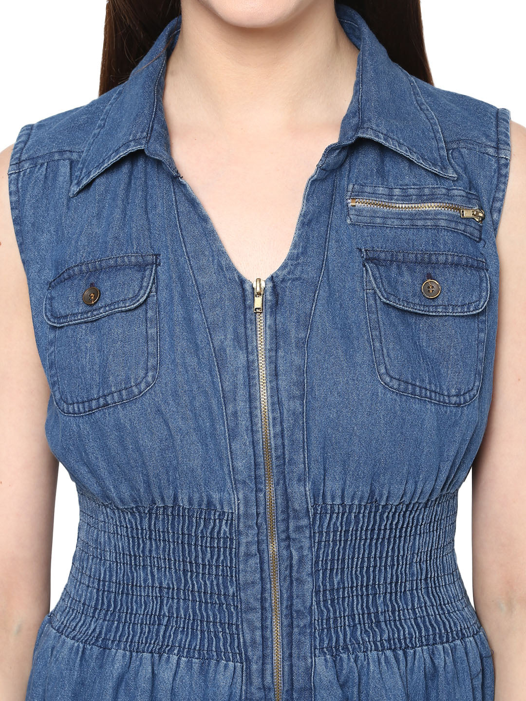 Women's  Denim Fit and Flare Zip Dress