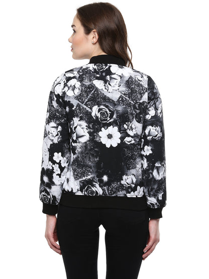 Women's  Black Floral Print Bomber Jacket