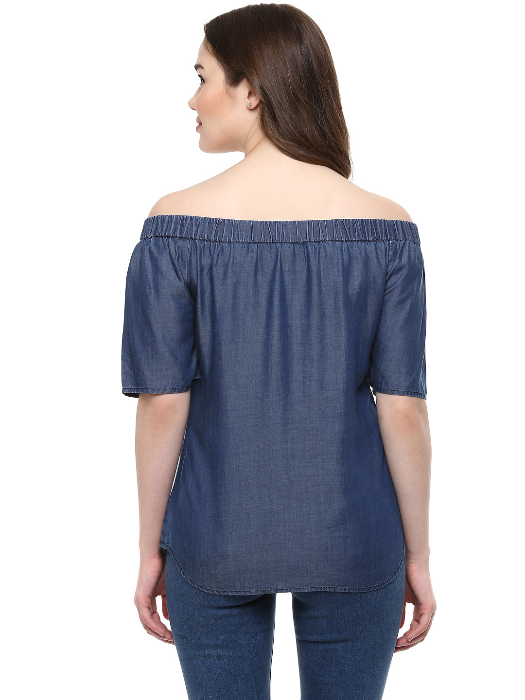 Women's  Blue Tencel Denim Off Shoulder