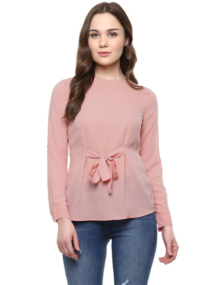 Women's  Pink Georgette Front Knot Top