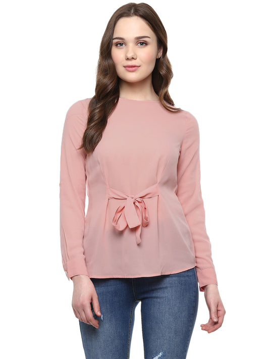 Women's  Pink Georgette Front Knot Top