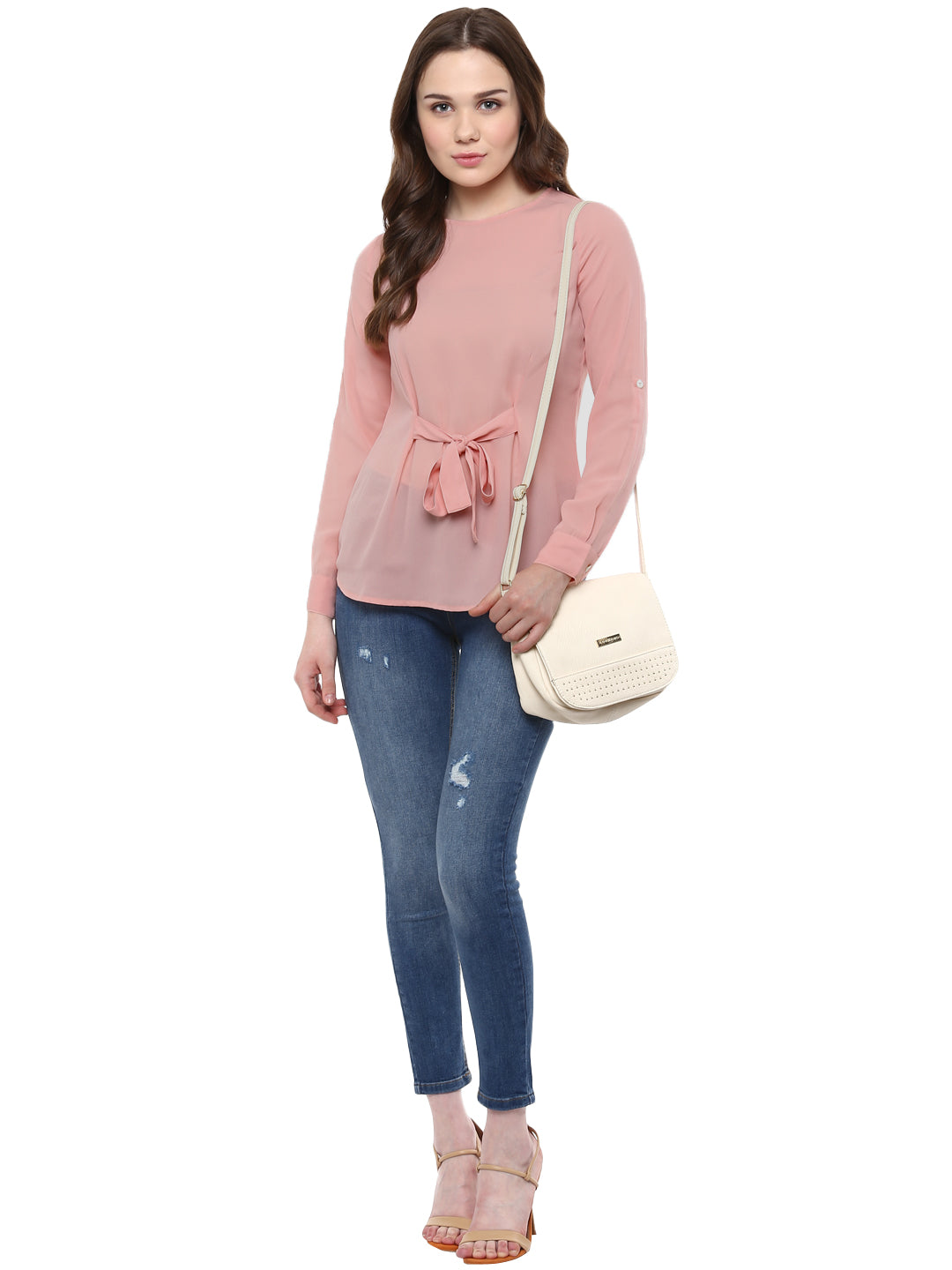 Women's  Pink Georgette Front Knot Top